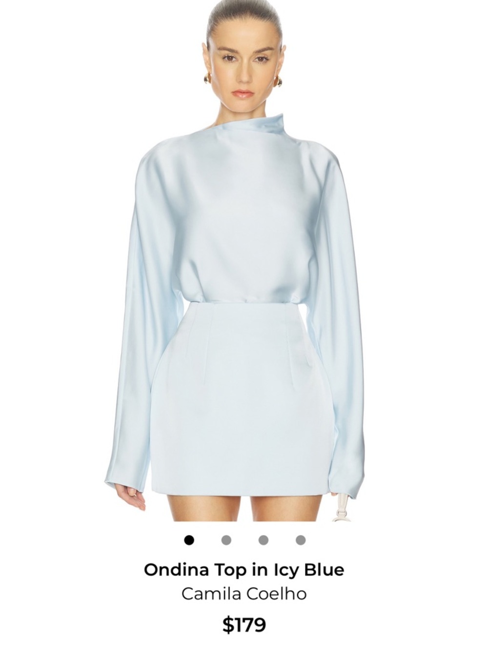 Camila Coelho Icy Blue Satin High-Neck Blouse and Skirt set